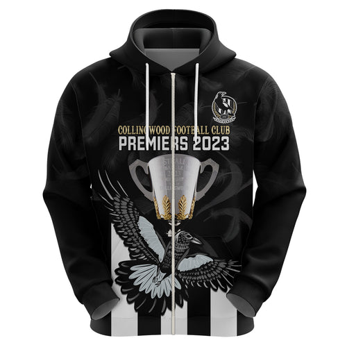personalised-afl-collingwood-hoodie-magpies-premiers-2023-with-trophy-proud
