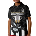 personalised-afl-collingwood-kid-polo-shirt-magpies-premiers-2023-with-trophy-proud