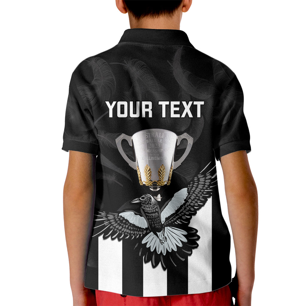 personalised-afl-collingwood-kid-polo-shirt-magpies-premiers-2023-with-trophy-proud