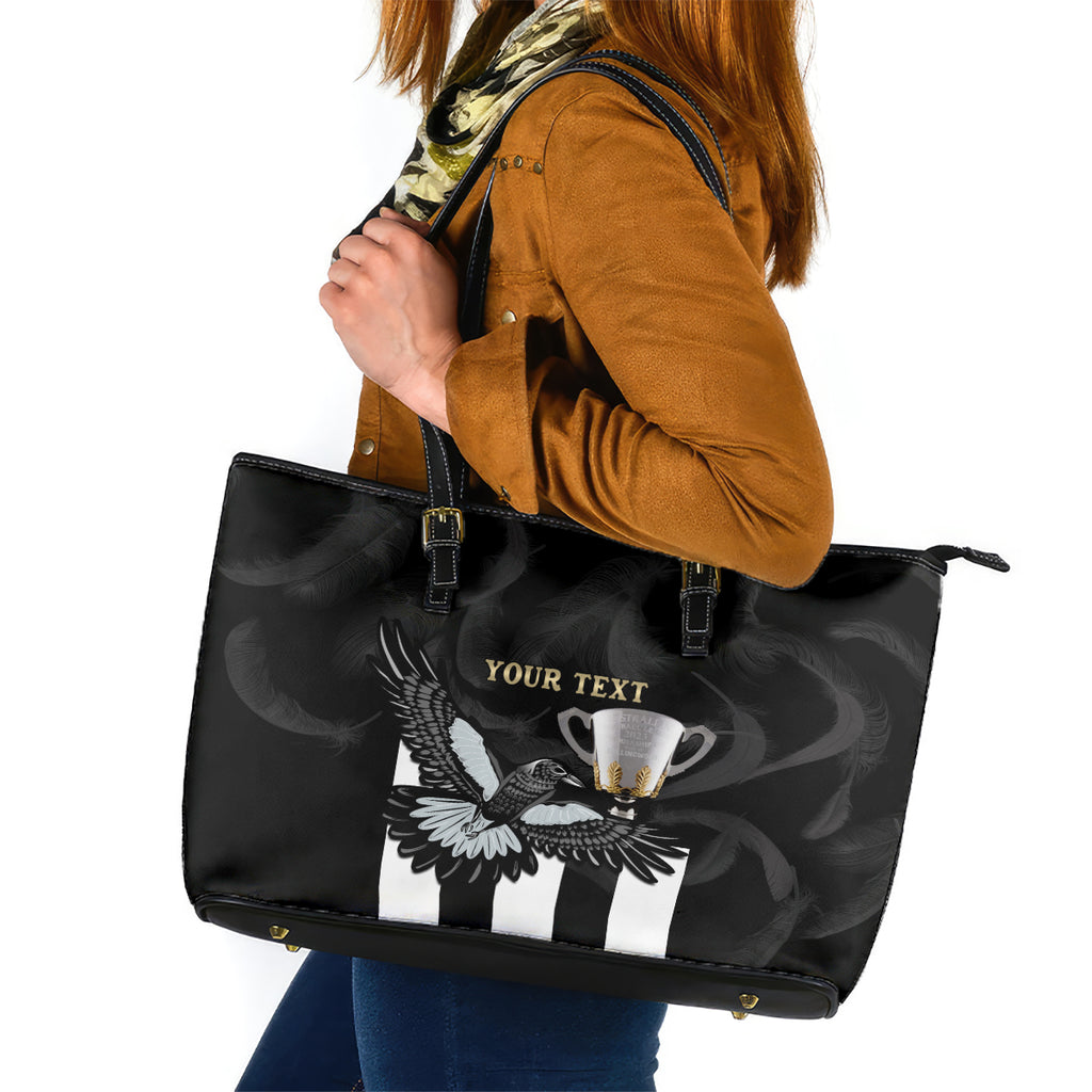 Personalised AFL Collingwood Leather Tote Bag Magpies Premiers 2023 With Trophy Proud LT14