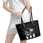 Personalised AFL Collingwood Leather Tote Bag Magpies Premiers 2023 With Trophy Proud LT14