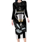 personalised-afl-collingwood-long-sleeve-bodycon-dress-magpies-premiers-2023-with-trophy-proud