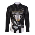 personalised-afl-collingwood-long-sleeve-button-shirt-magpies-premiers-2023-with-trophy-proud