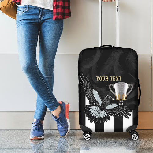 Personalised AFL Collingwood Luggage Cover Magpies Premiers 2023 With Trophy Proud LT14