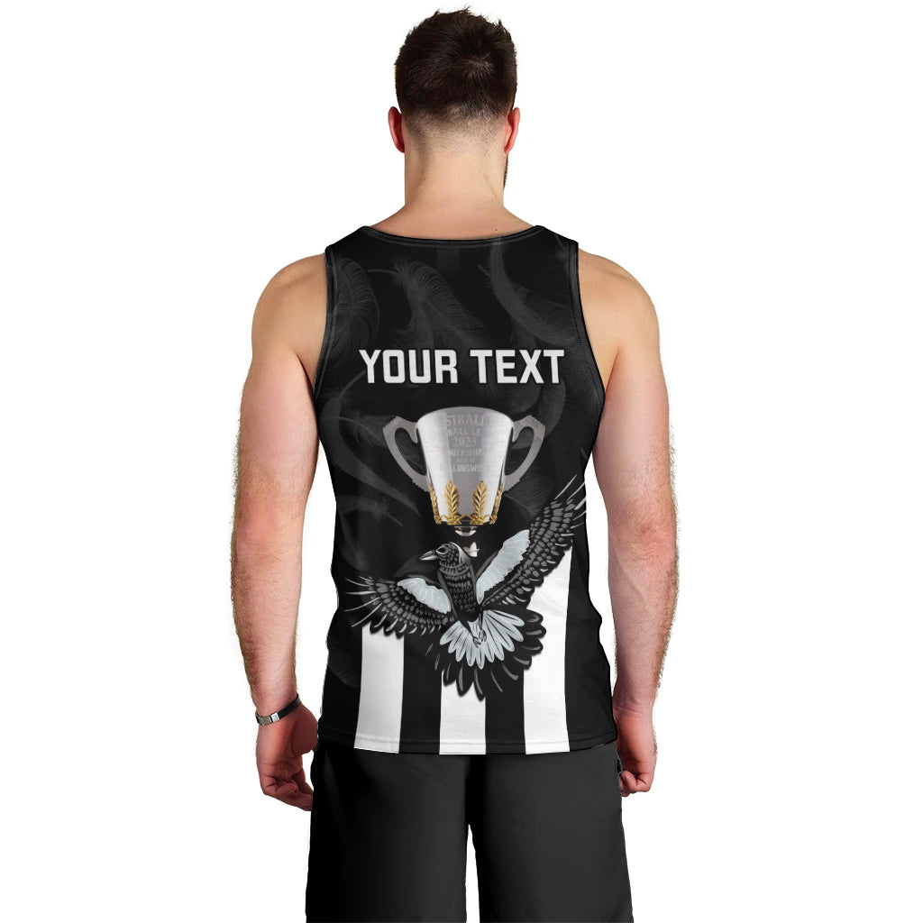 personalised-afl-collingwood-men-tank-top-magpies-premiers-2023-with-trophy-proud