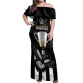 personalised-afl-collingwood-off-shoulder-maxi-dress-magpies-premiers-2023-with-trophy-proud