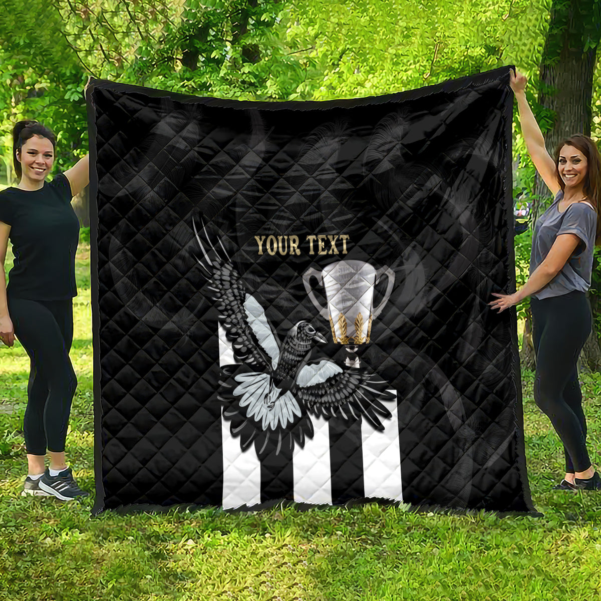 Personalised AFL Collingwood Quilt Magpies Premiers 2023 With Trophy Proud LT14
