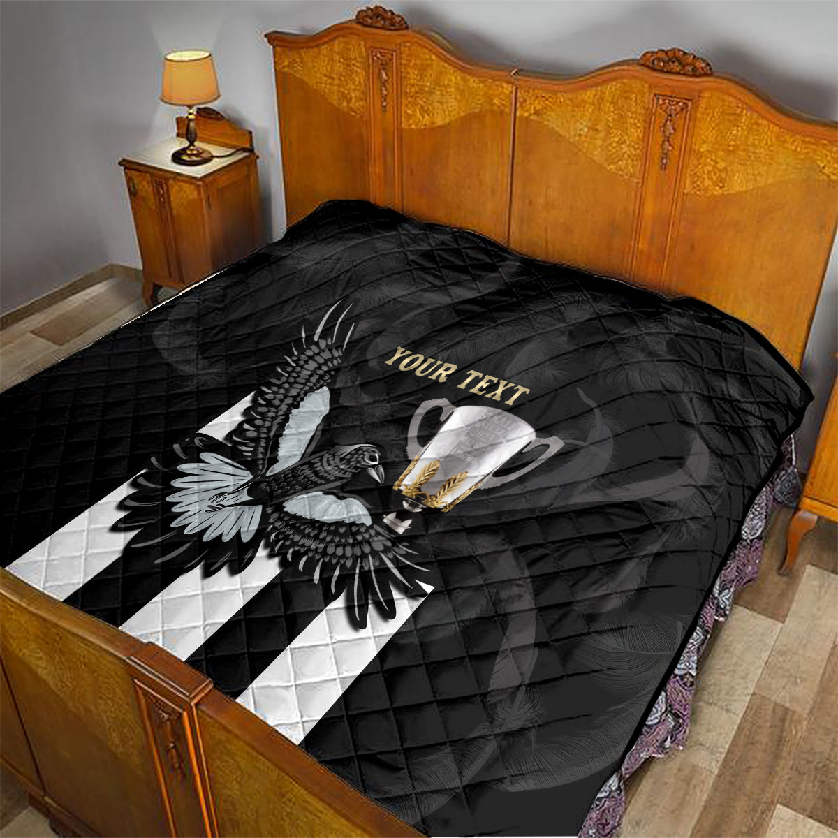 Personalised AFL Collingwood Quilt Magpies Premiers 2023 With Trophy Proud LT14