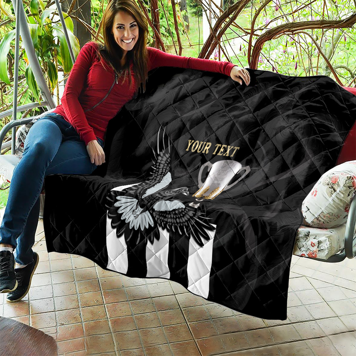Personalised AFL Collingwood Quilt Magpies Premiers 2023 With Trophy Proud LT14