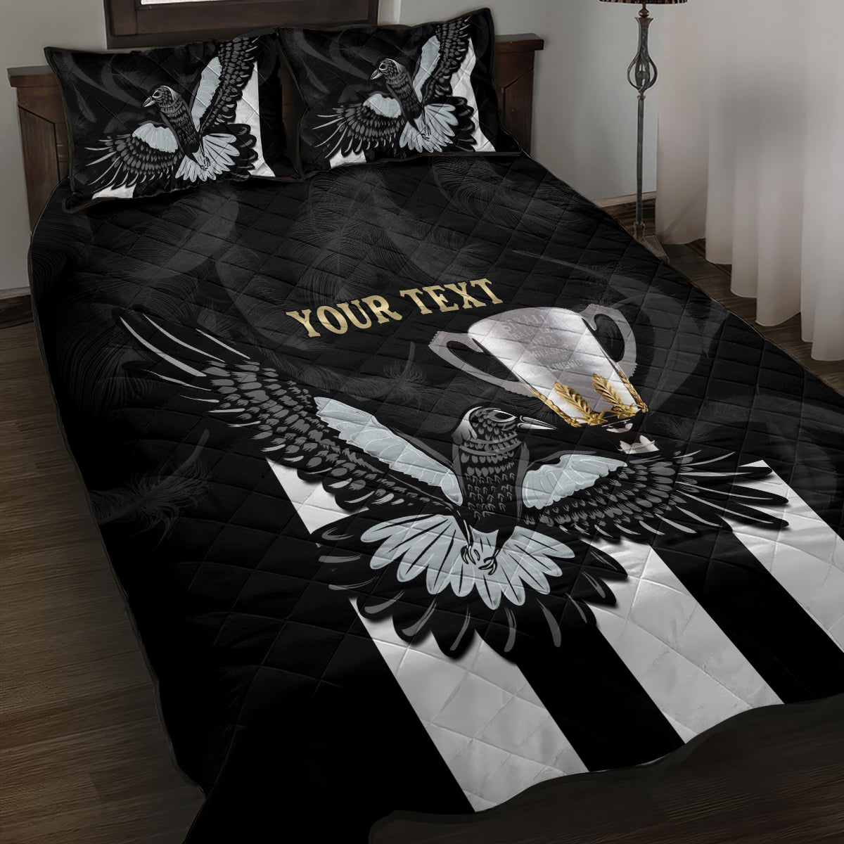 Personalised AFL Collingwood Quilt Bed Set Magpies Premiers 2023 With Trophy Proud LT14
