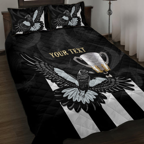Personalised AFL Collingwood Quilt Bed Set Magpies Premiers 2023 With Trophy Proud LT14
