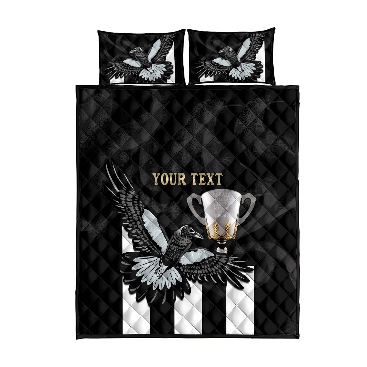 Personalised AFL Collingwood Quilt Bed Set Magpies Premiers 2023 With Trophy Proud LT14