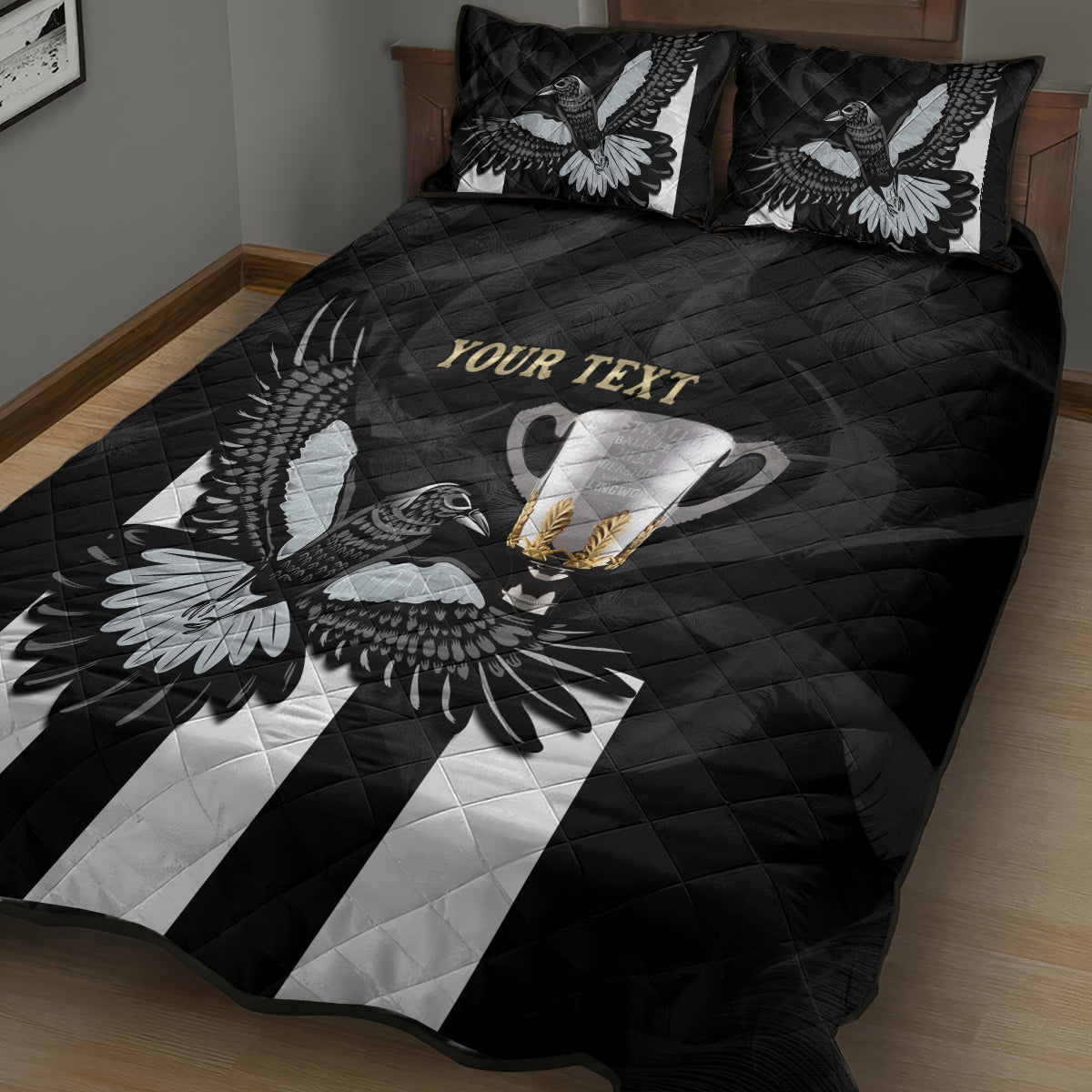 Personalised AFL Collingwood Quilt Bed Set Magpies Premiers 2023 With Trophy Proud LT14