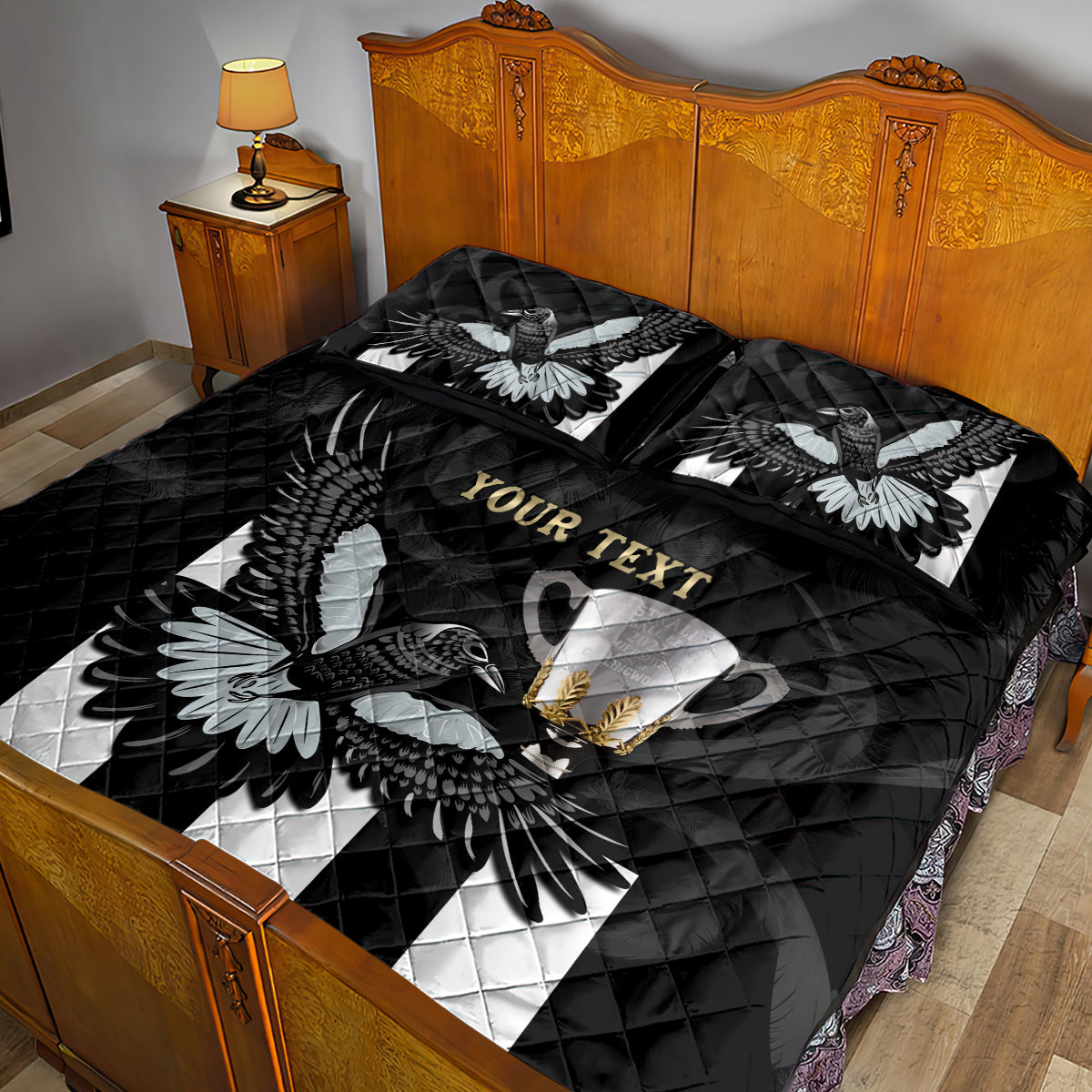 Personalised AFL Collingwood Quilt Bed Set Magpies Premiers 2023 With Trophy Proud LT14