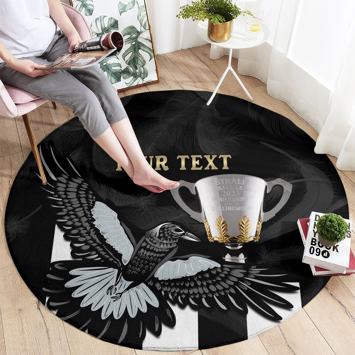 Personalised AFL Collingwood Round Carpet Magpies Premiers 2023 With Trophy Proud LT14