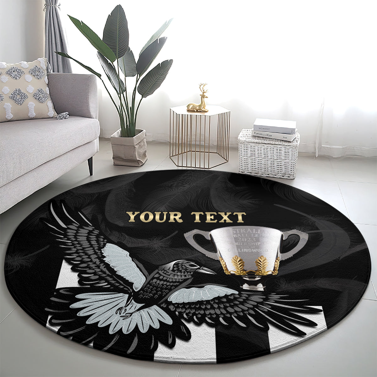 Personalised AFL Collingwood Round Carpet Magpies Premiers 2023 With Trophy Proud LT14