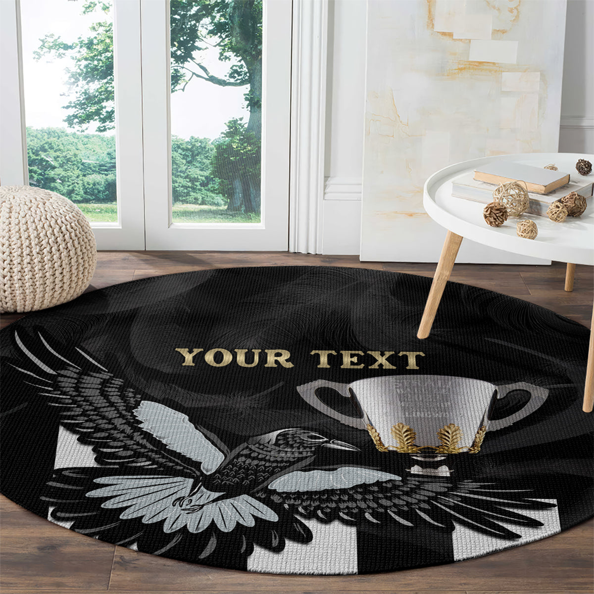 Personalised AFL Collingwood Round Carpet Magpies Premiers 2023 With Trophy Proud LT14