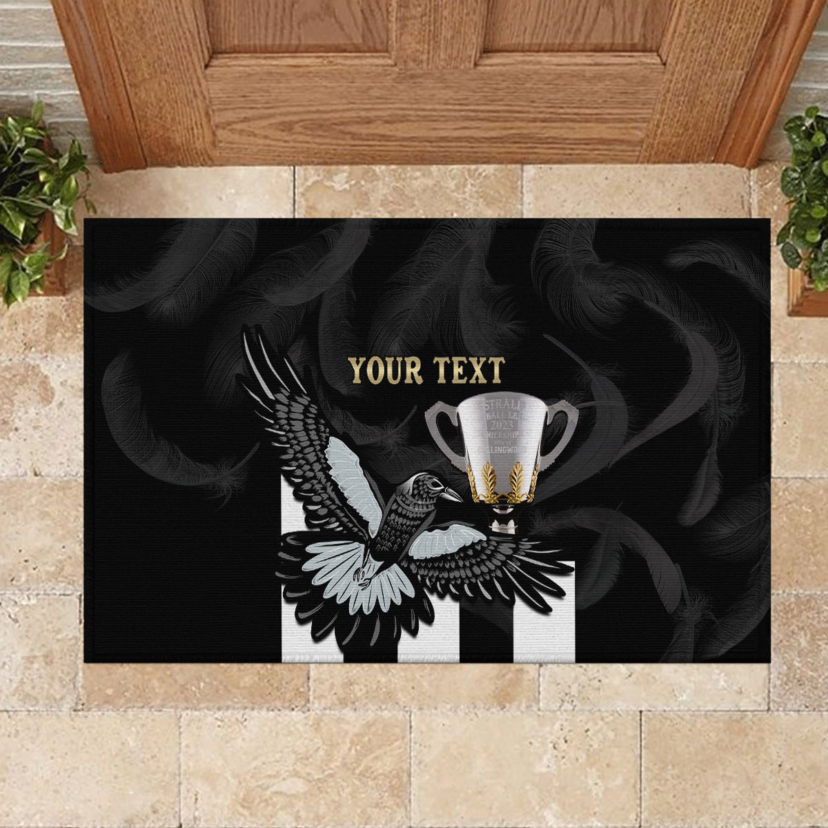 Personalised AFL Collingwood Rubber Doormat Magpies Premiers 2023 With Trophy Proud LT14