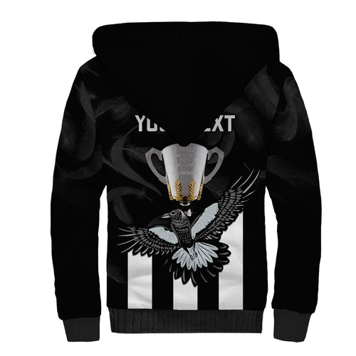 personalised-afl-collingwood-sherpa-hoodie-magpies-premiers-2023-with-trophy-proud