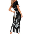 personalised-afl-collingwood-short-sleeve-bodycon-dress-magpies-premiers-2023-with-trophy-proud