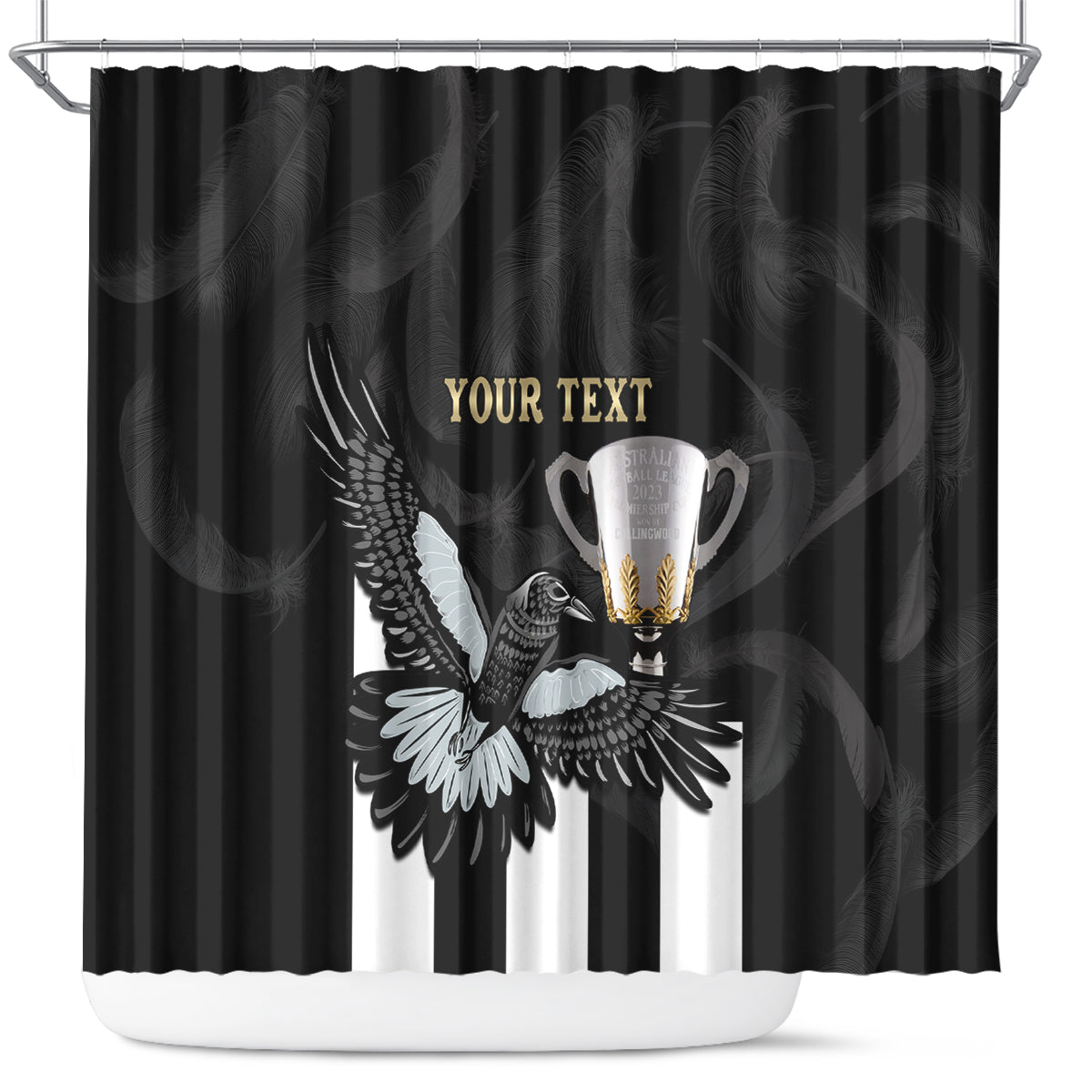 Personalised AFL Collingwood Shower Curtain Magpies Premiers 2023 With Trophy Proud LT14