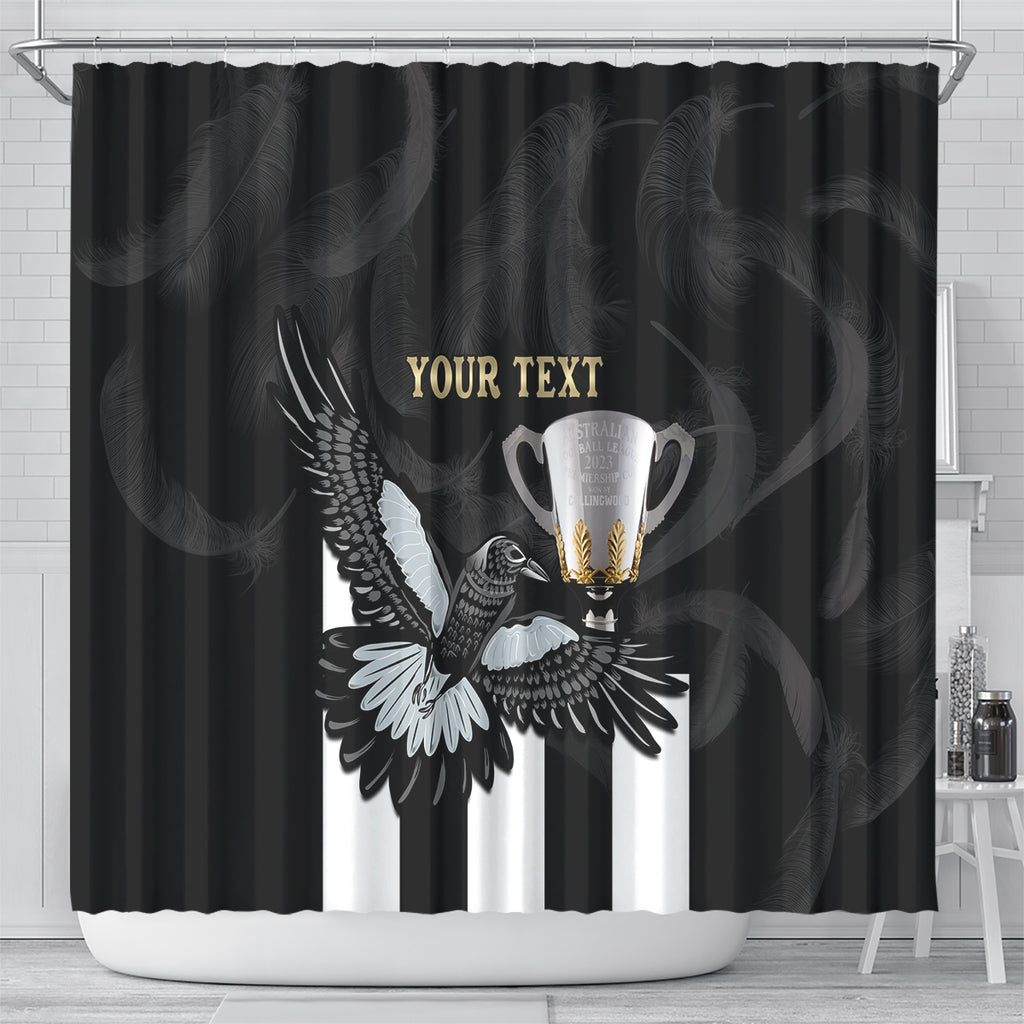 Personalised AFL Collingwood Shower Curtain Magpies Premiers 2023 With Trophy Proud LT14