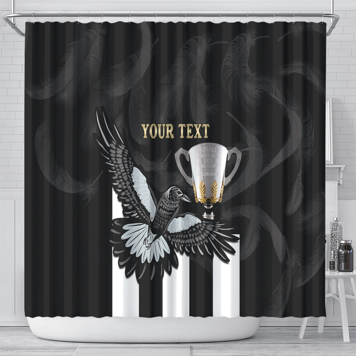 Personalised AFL Collingwood Shower Curtain Magpies Premiers 2023 With Trophy Proud LT14