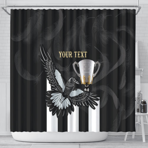 Personalised AFL Collingwood Shower Curtain Magpies Premiers 2023 With Trophy Proud LT14