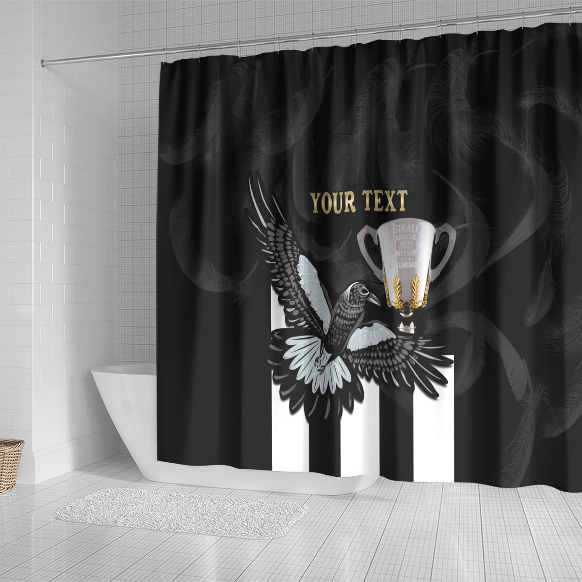 Personalised AFL Collingwood Shower Curtain Magpies Premiers 2023 With Trophy Proud LT14