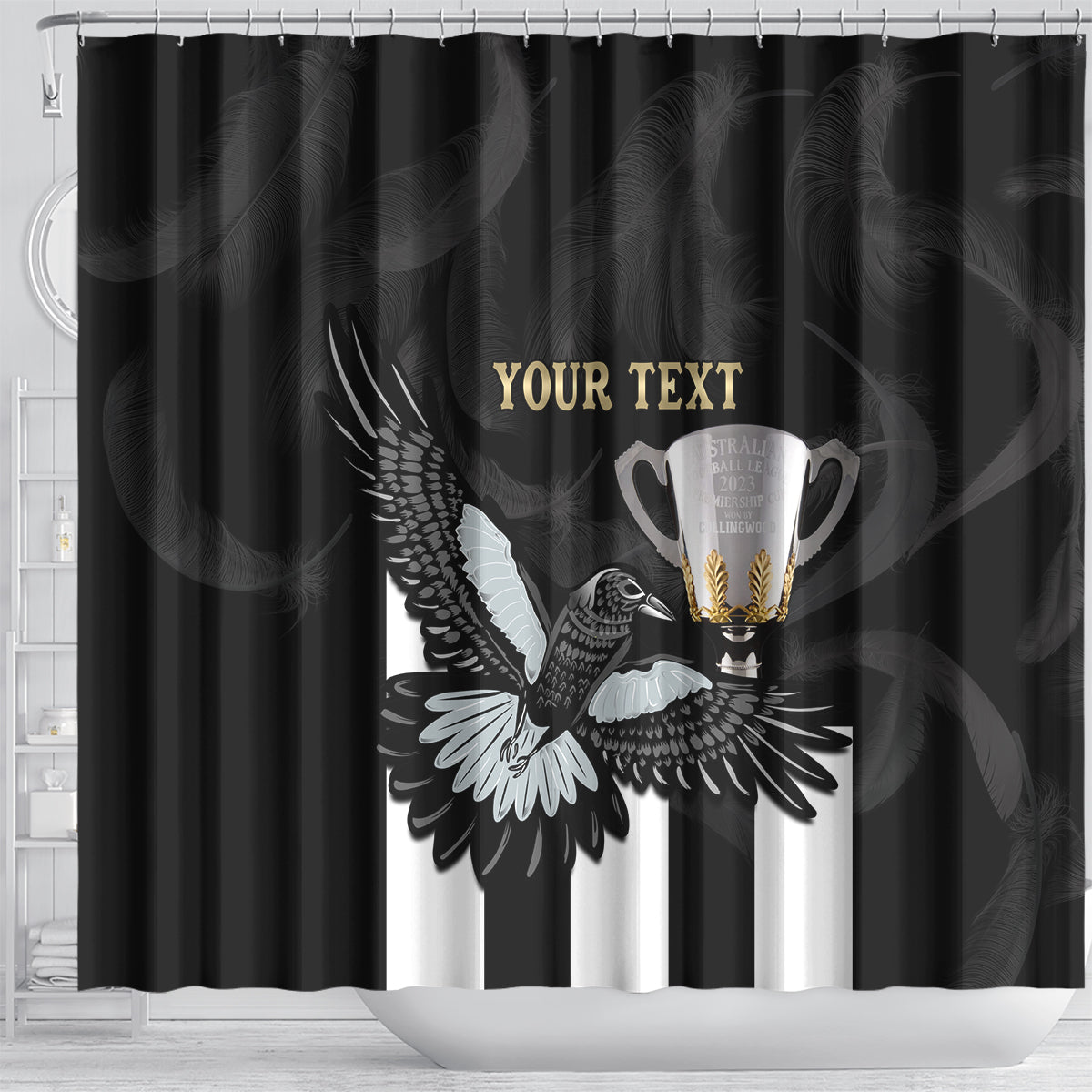 Personalised AFL Collingwood Shower Curtain Magpies Premiers 2023 With Trophy Proud LT14