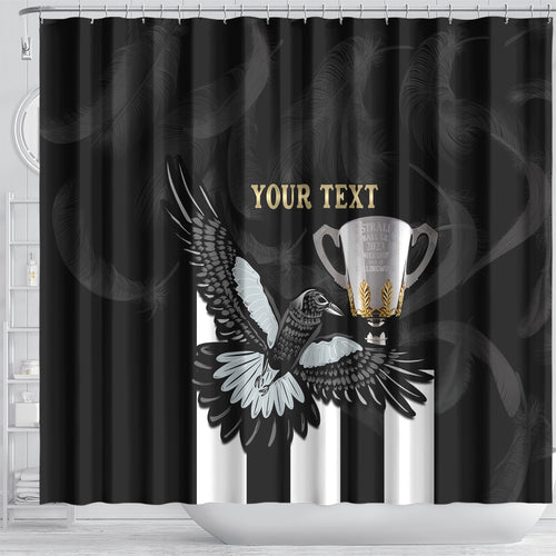 Personalised AFL Collingwood Shower Curtain Magpies Premiers 2023 With Trophy Proud LT14