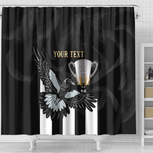 Personalised AFL Collingwood Shower Curtain Magpies Premiers 2023 With Trophy Proud LT14