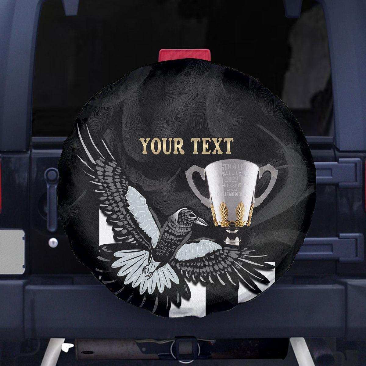 Personalised AFL Collingwood Spare Tire Cover Magpies Premiers 2023 With Trophy Proud LT14