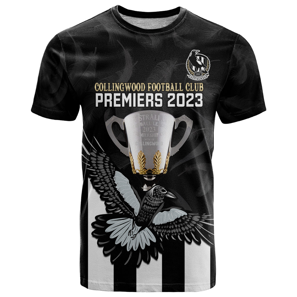 personalised-afl-collingwood-t-shirt-magpies-premiers-2023-with-trophy-proud