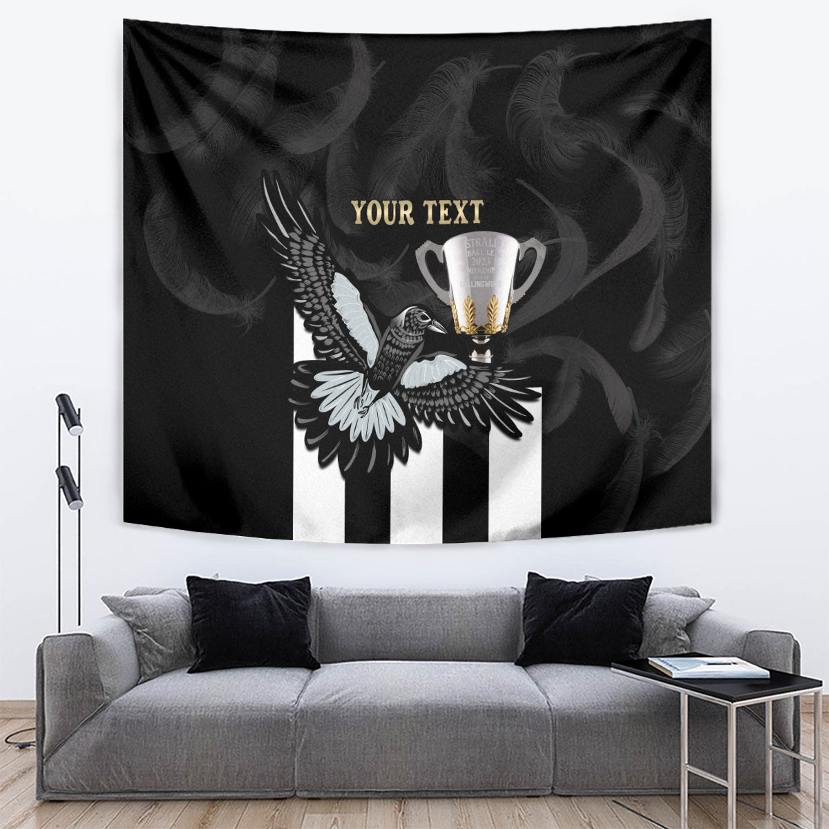 Personalised AFL Collingwood Tapestry Magpies Premiers 2023 With Trophy Proud LT14