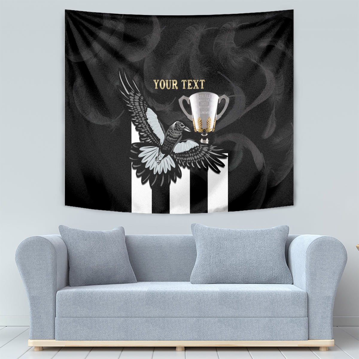 Personalised AFL Collingwood Tapestry Magpies Premiers 2023 With Trophy Proud LT14