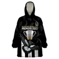 personalised-afl-collingwood-wearable-blanket-hoodie-magpies-premiers-2023-with-trophy-proud