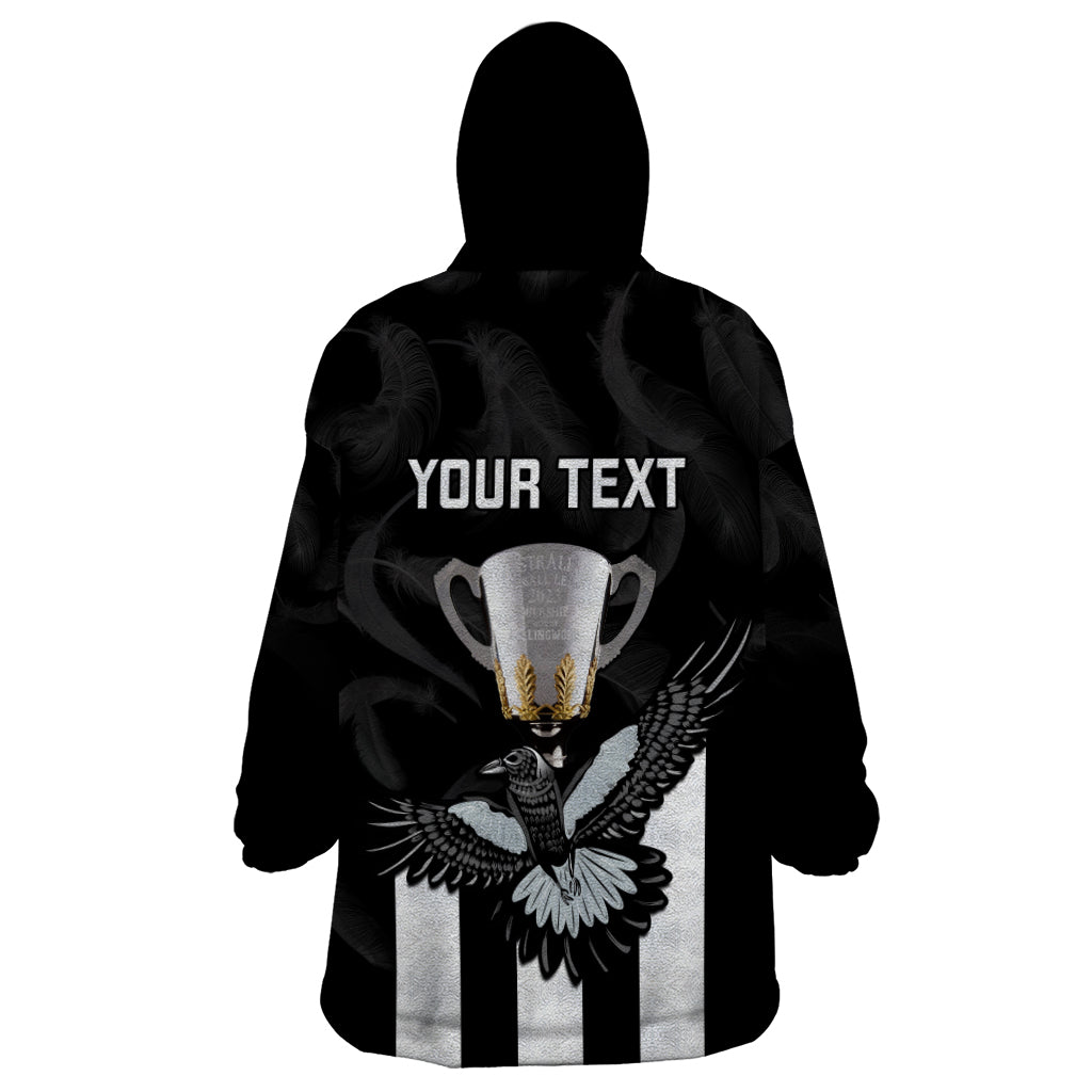 personalised-afl-collingwood-wearable-blanket-hoodie-magpies-premiers-2023-with-trophy-proud