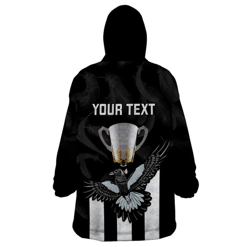 personalised-afl-collingwood-wearable-blanket-hoodie-magpies-premiers-2023-with-trophy-proud