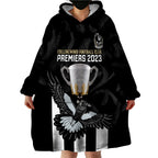 personalised-afl-collingwood-wearable-blanket-hoodie-magpies-premiers-2023-with-trophy-proud