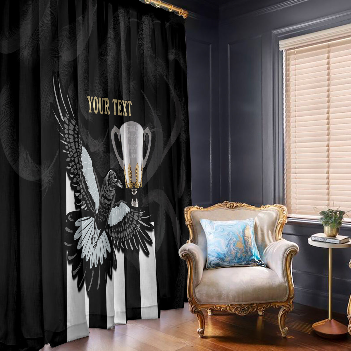 Personalised AFL Collingwood Window Curtain Magpies Premiers 2023 With Trophy Proud LT14
