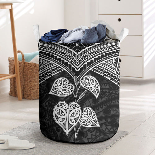 Black New Zealand Kawakawa Maori Ngaru Laundry Basket