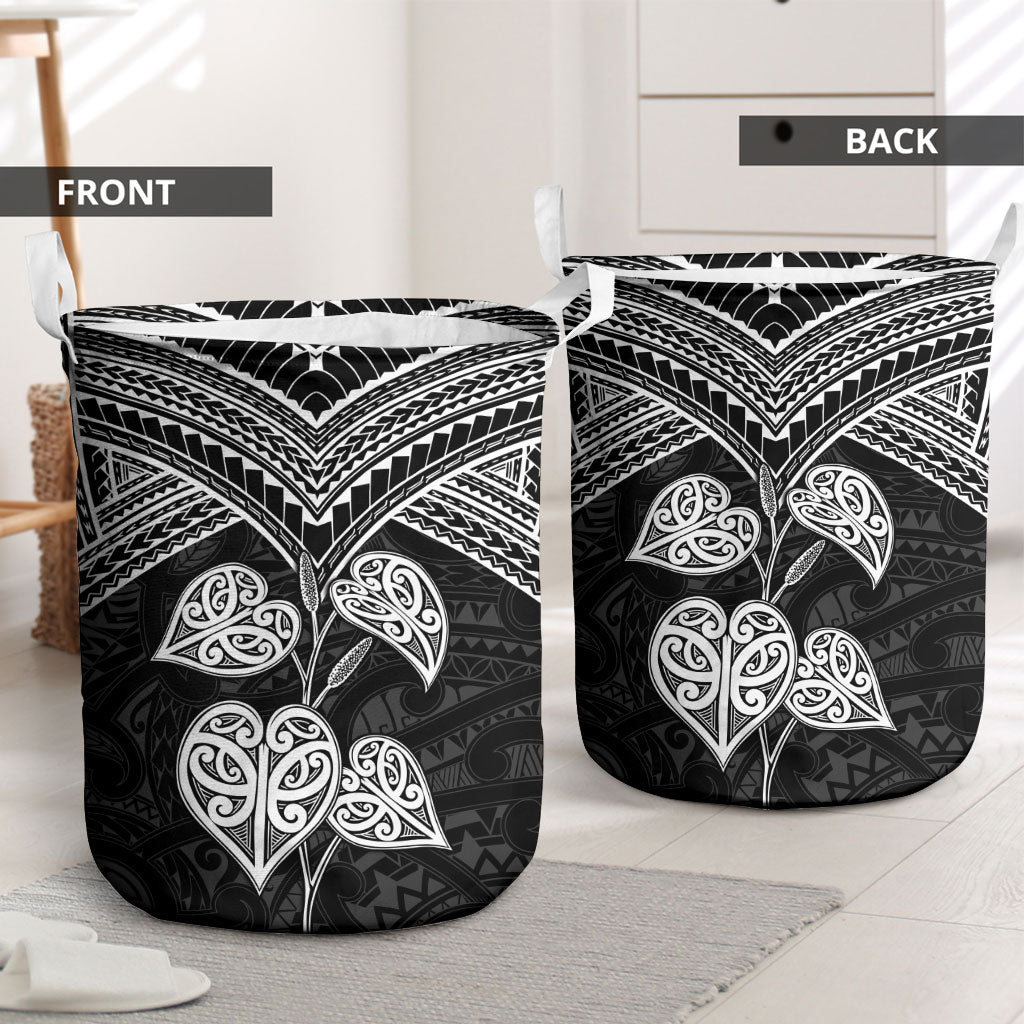 Black New Zealand Kawakawa Maori Ngaru Laundry Basket