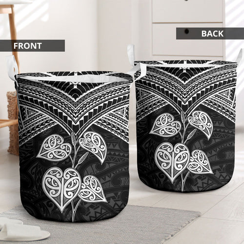 Black New Zealand Kawakawa Maori Ngaru Laundry Basket