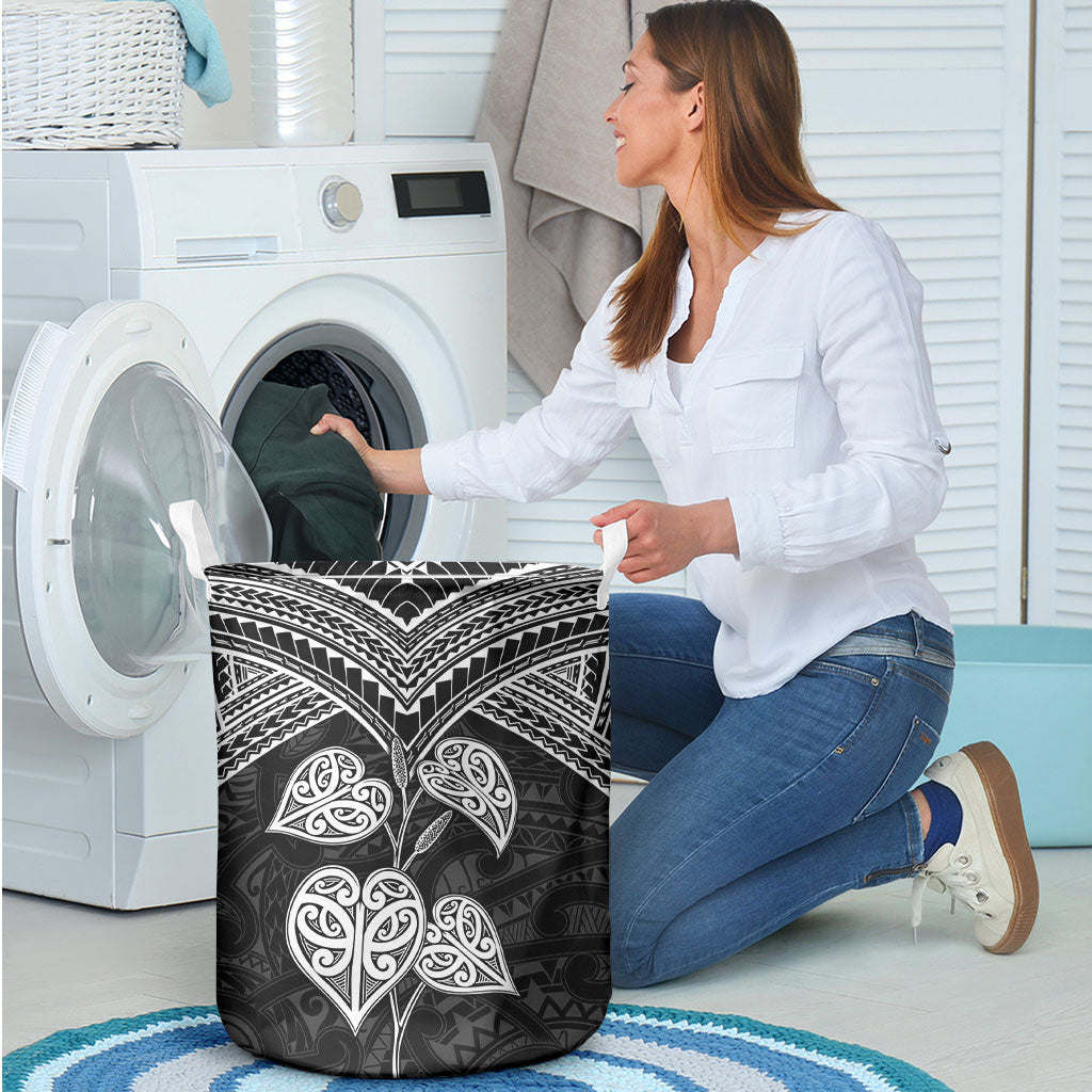 Black New Zealand Kawakawa Maori Ngaru Laundry Basket