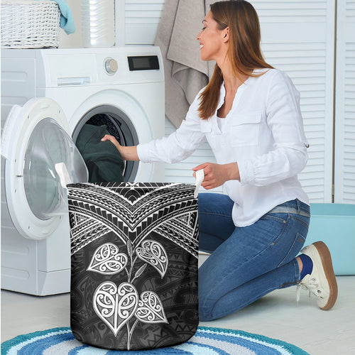Black New Zealand Kawakawa Maori Ngaru Laundry Basket