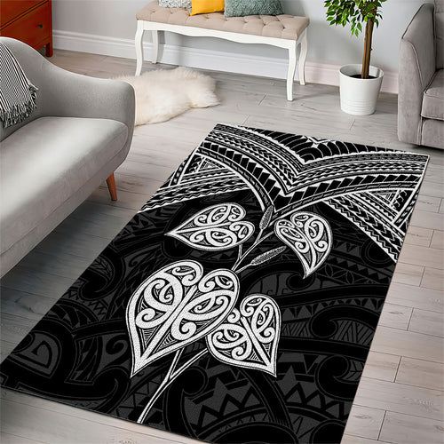 Black New Zealand Kawakawa Maori Ngaru Area Rug