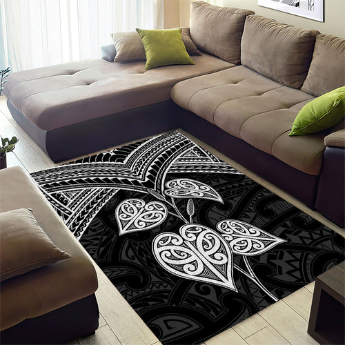 Black New Zealand Kawakawa Maori Ngaru Area Rug