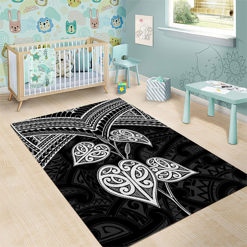 Black New Zealand Kawakawa Maori Ngaru Area Rug