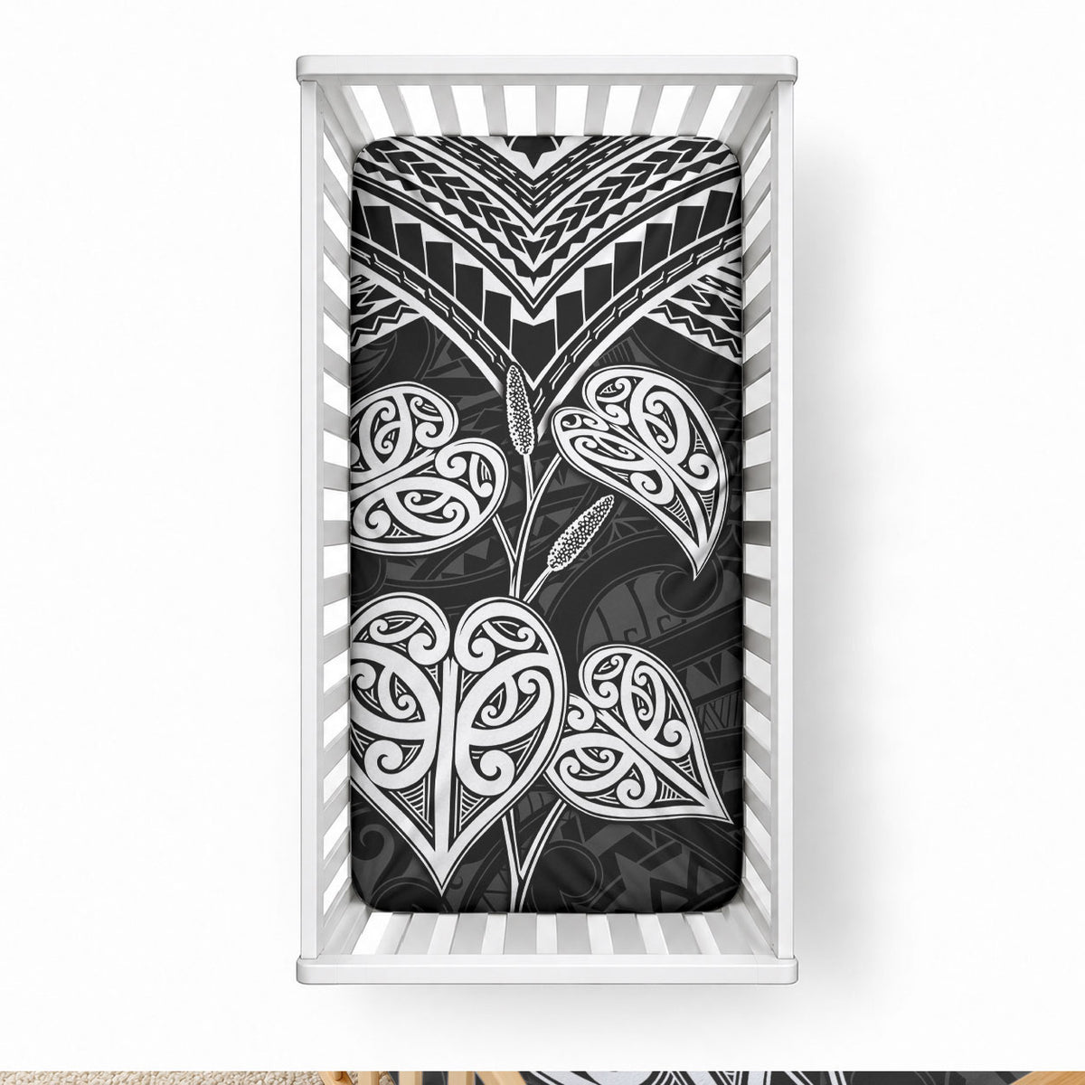 Black New Zealand Kawakawa Maori Ngaru Baby Bed Cover